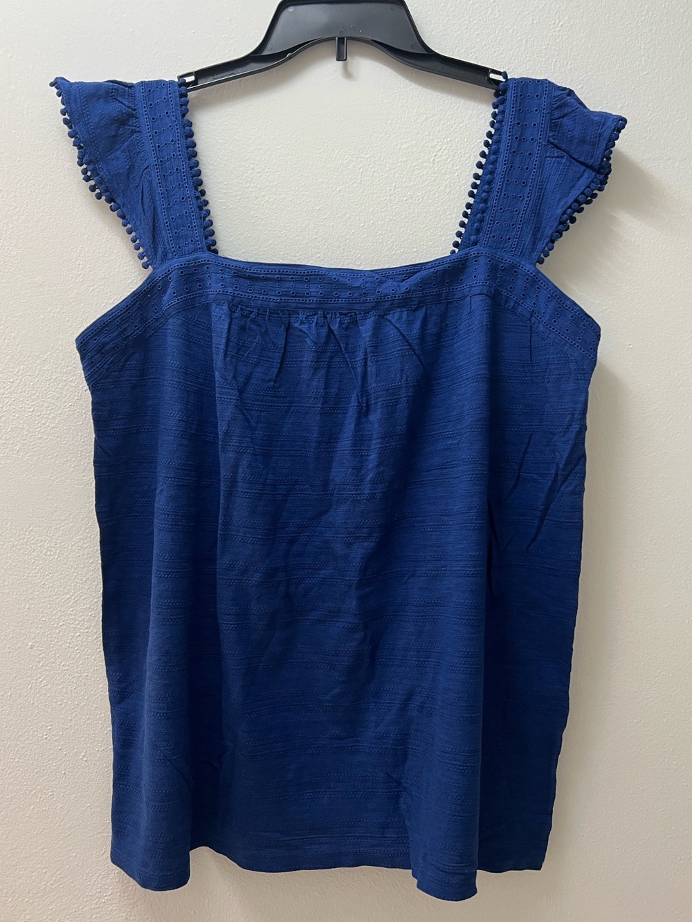 Style & Co. Royal Blue Eyelet Square-Neck Camisole with Pom-Trim Straps